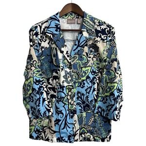 NEW Chicos blazer jacket women's‎ large floral stretch artsy career office work